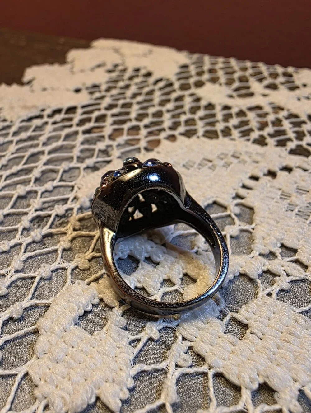 Size 8 Blue Purple Rhinestone Gunmetal Statement Cocktail Ring